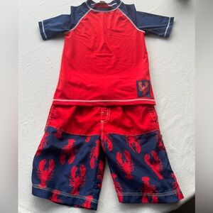 Gymboree boys crab swim trunks and rash guard shirt.